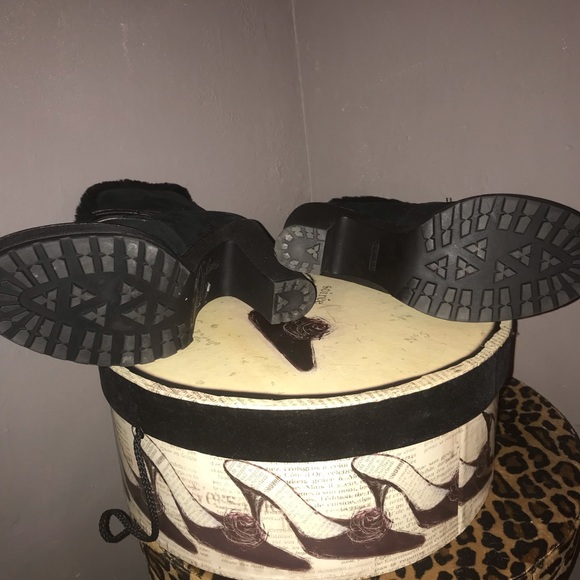 Coach Black Fur and Suede Gold Button Ankle Boots - Picture 5 of 8